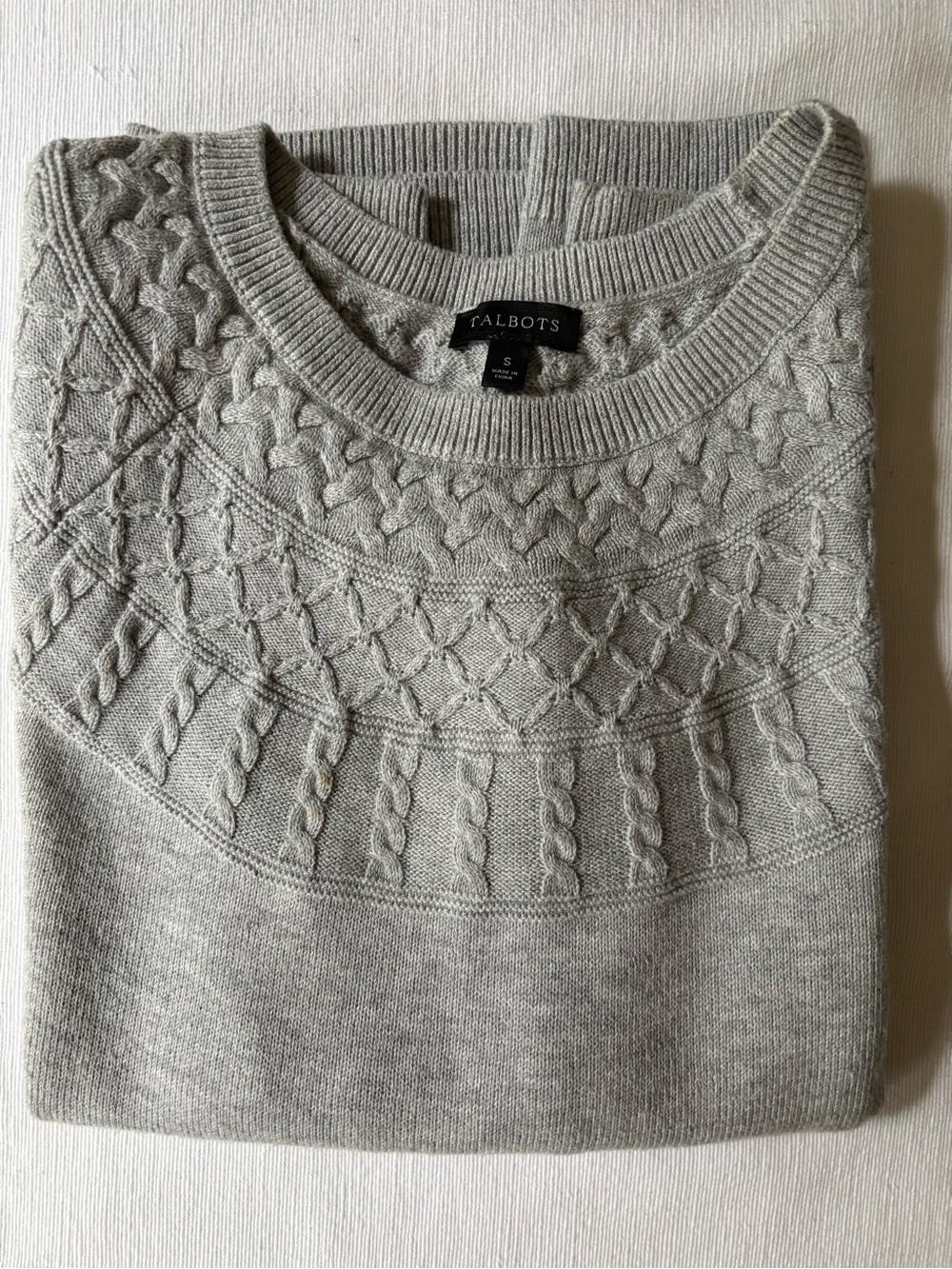 Talbots Women’s Light Gray Cable Knit Crewneck Sweater